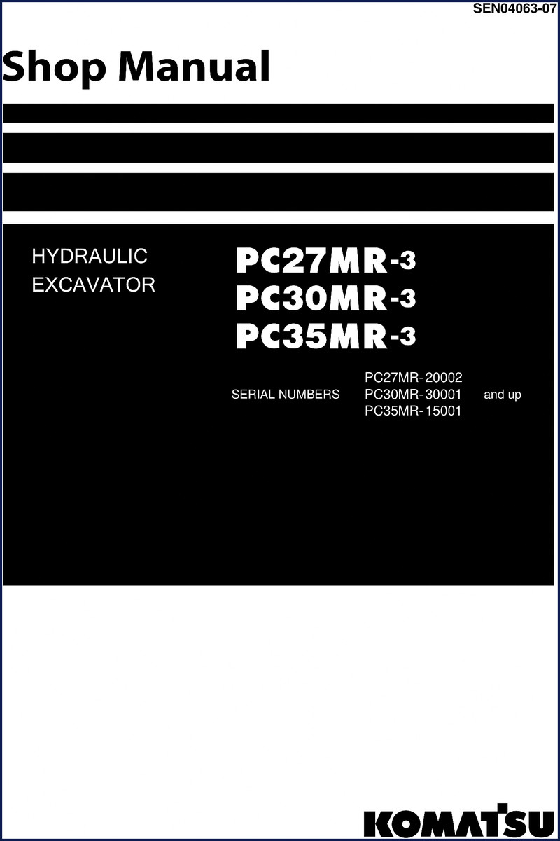 Komatsu PC27MR-3, PC30MR-3, PC35MR-3 Shop Manual cover showing hydraulic excavator