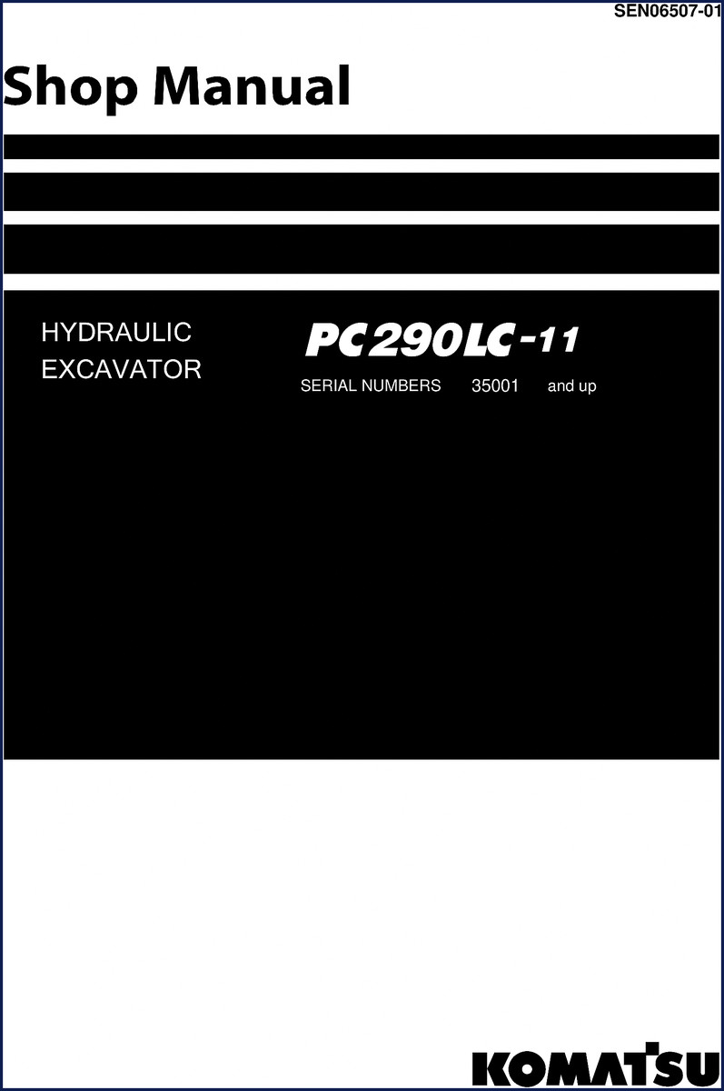 Komatsu PC290LC-11 Workshop Manual cover image showing excavator on yellow background