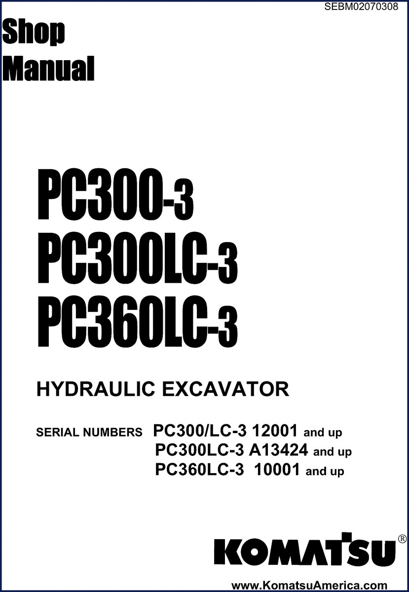 Komatsu PC300-3 series shop manual cover – 762 page OEM service manual for excavators