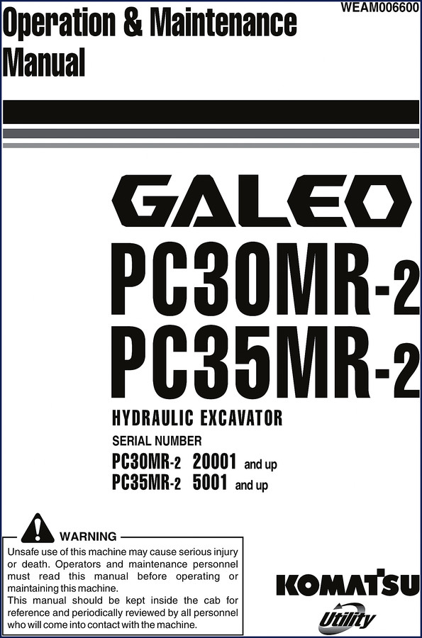 Komatsu PC30MR-2 and PC35MR-2 Hydraulic Excavator Service Manual 238 pages OEM
