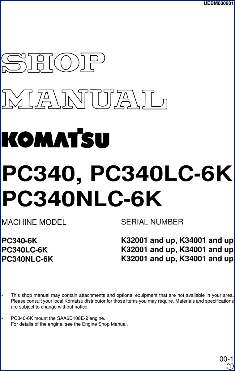 Komatsu PC340-6K workshop manual cover - 748 pages - OEM factory service document