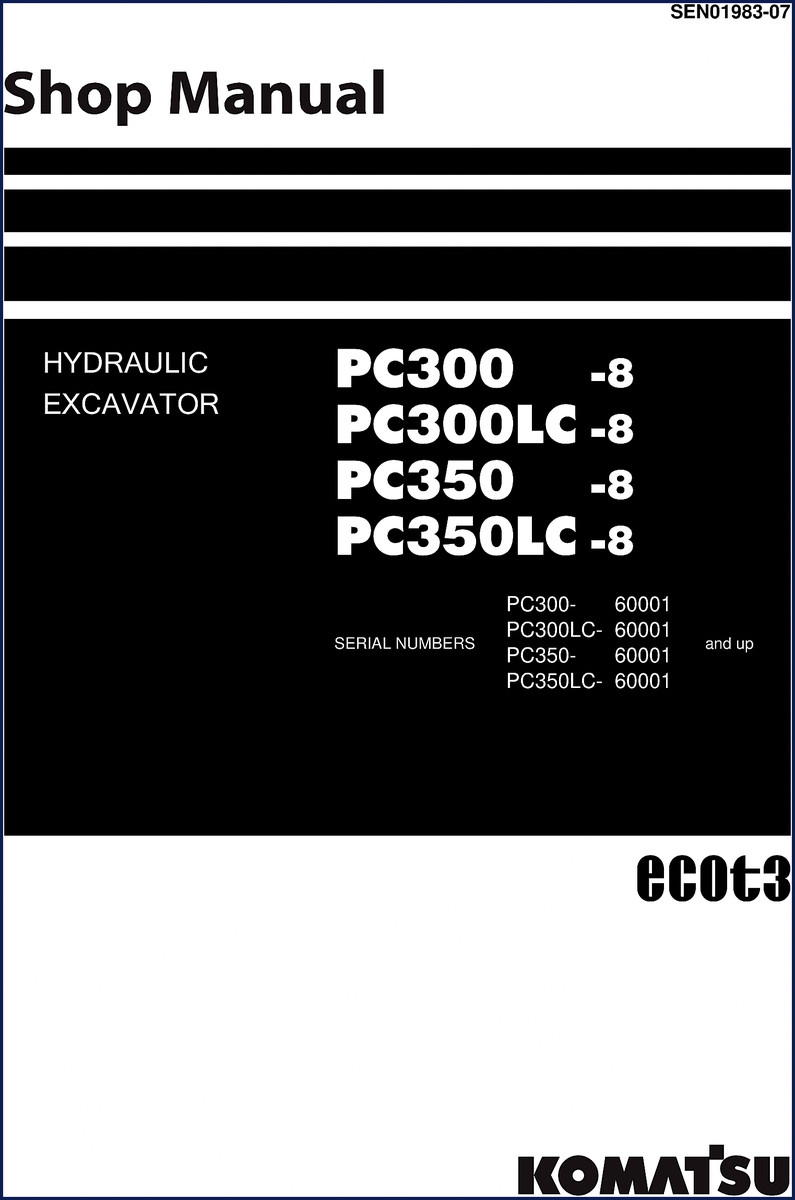 Komatsu PC350LC-8 Workshop Manual cover - factory OEM document for 8-series excavators