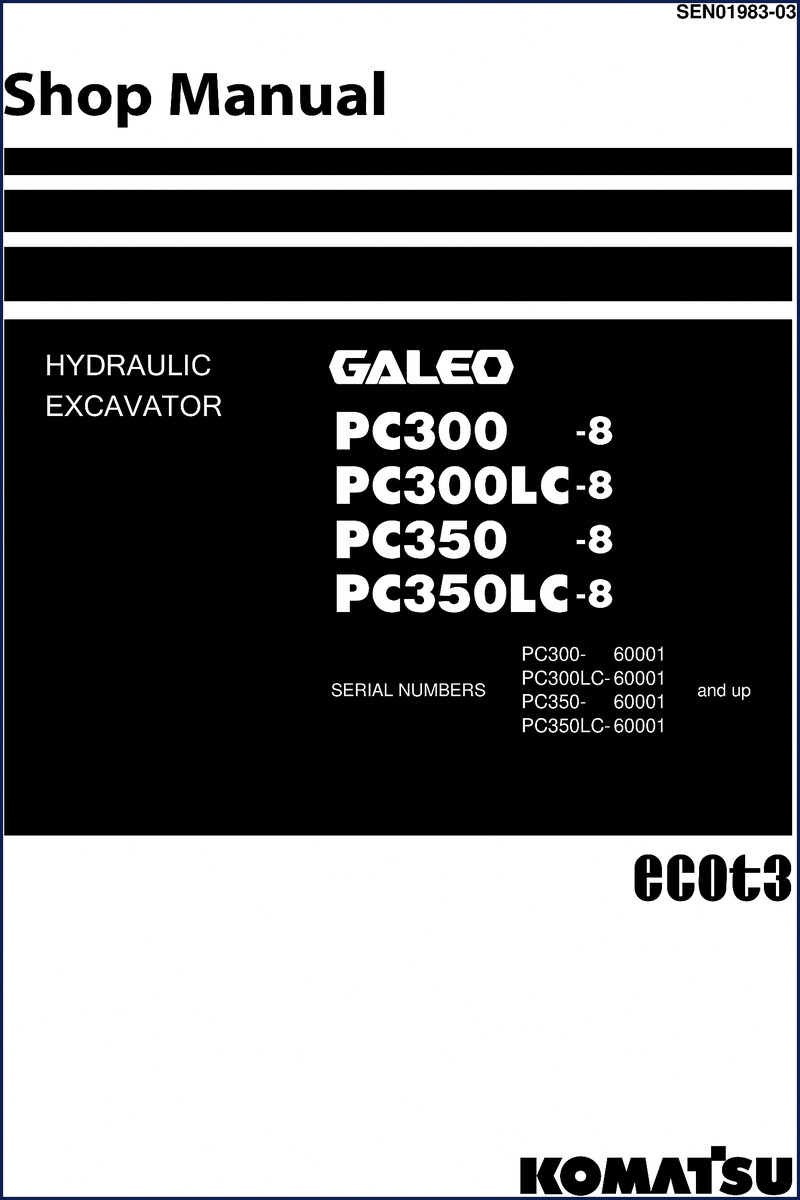 Komatsu PC350LC-8 workshop manual cover - 989 pages OEM factory service documentation