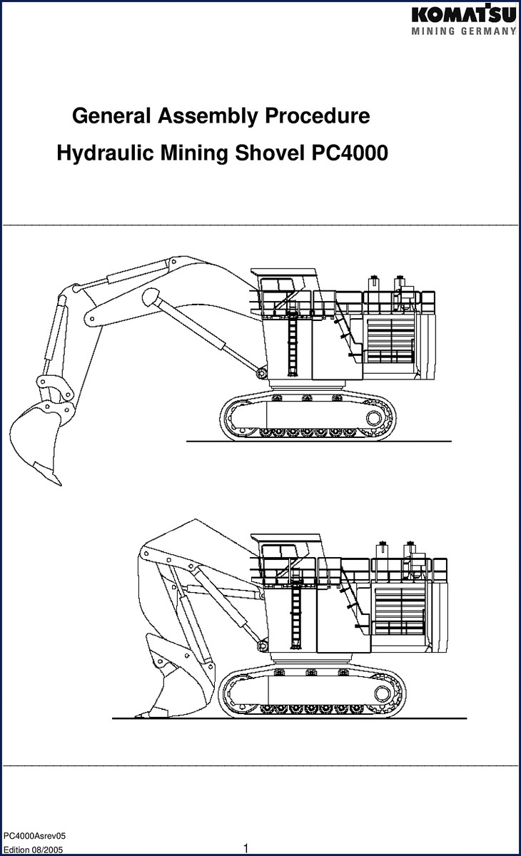 Komatsu PC4000 2005 Workshop Manual cover page showing mining shovel assembly diagram