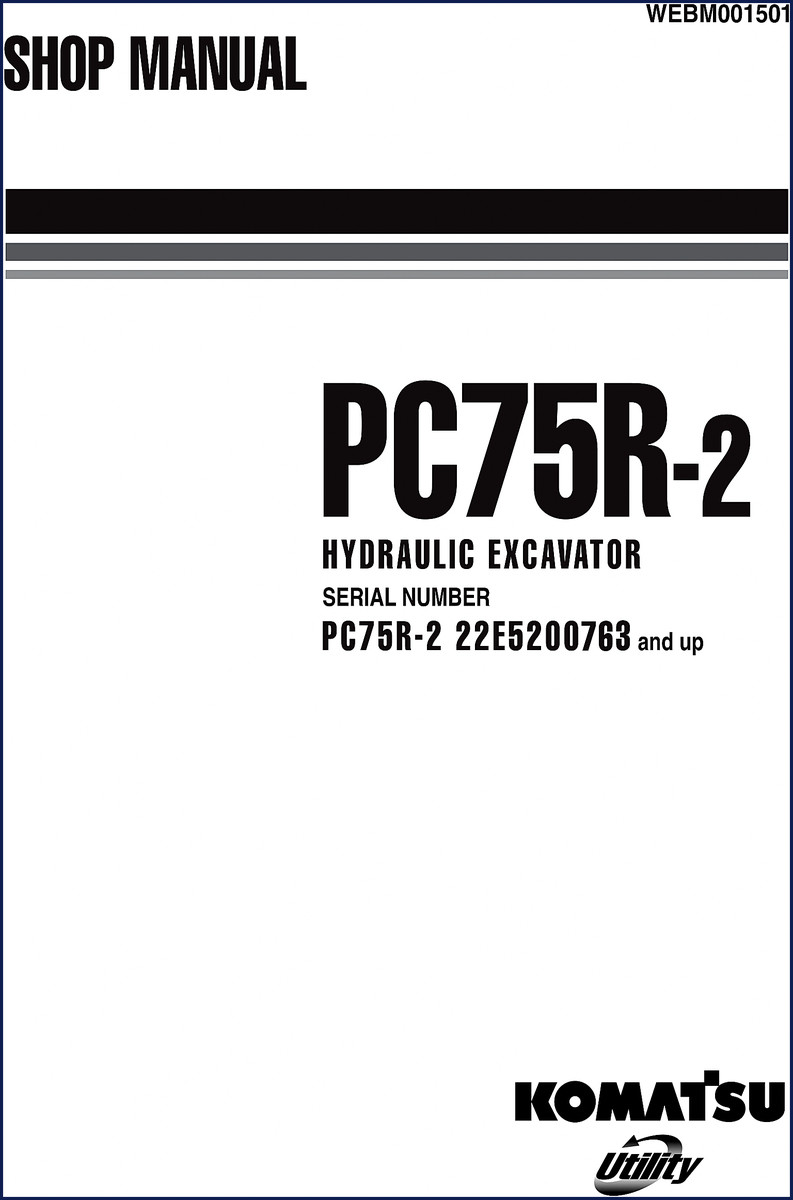 Komatsu PC75R-2 Workshop Manual cover page showing model and serial number range