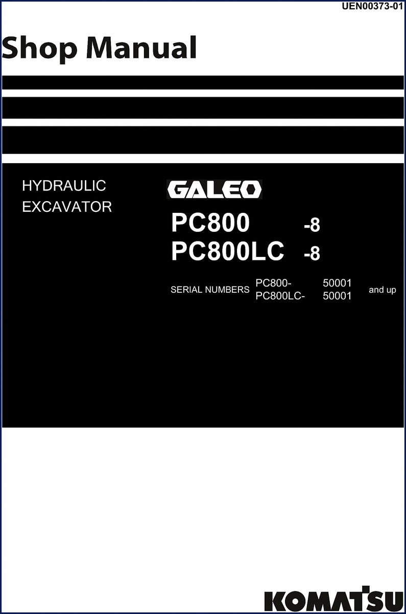Komatsu PC800-8 PC800LC-8 OEM Workshop Manual cover page showing machine model and serial number range