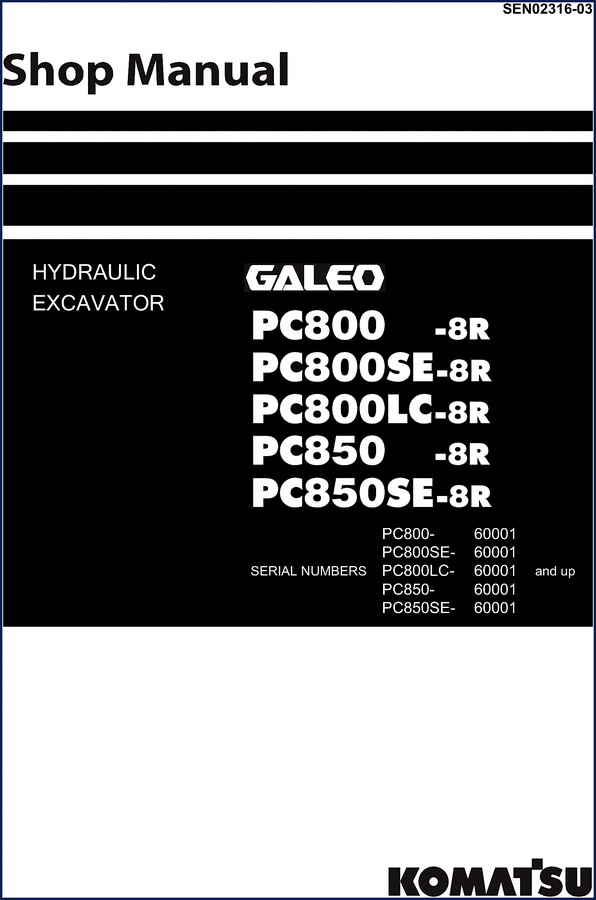 Komatsu PC800-8 series hydraulic excavator workshop manual cover - 1060 pages factory OEM