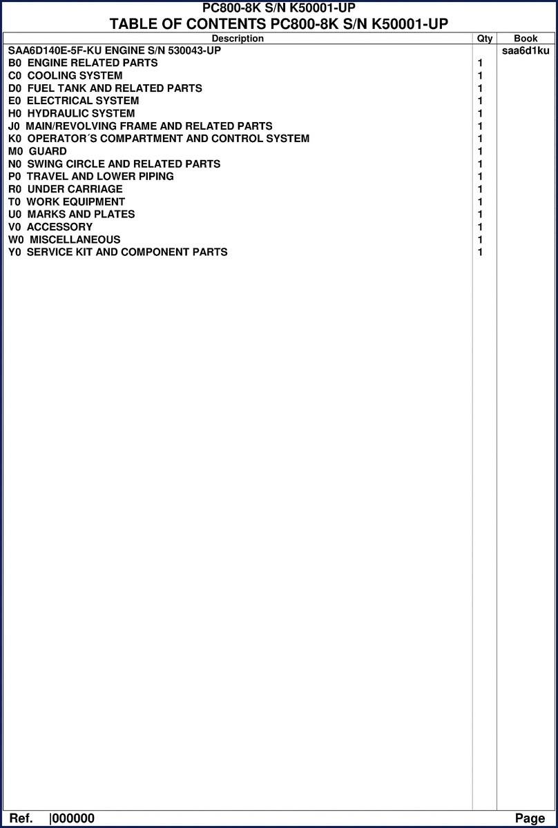 Komatsu PC800-8K Parts Catalog cover - official OEM documentation for engine, cooling, fuel, electrical systems