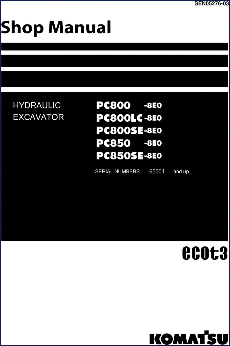 Komatsu PC800-PC850-8E0 workshop manual cover - 1327 pages factory OEM specs