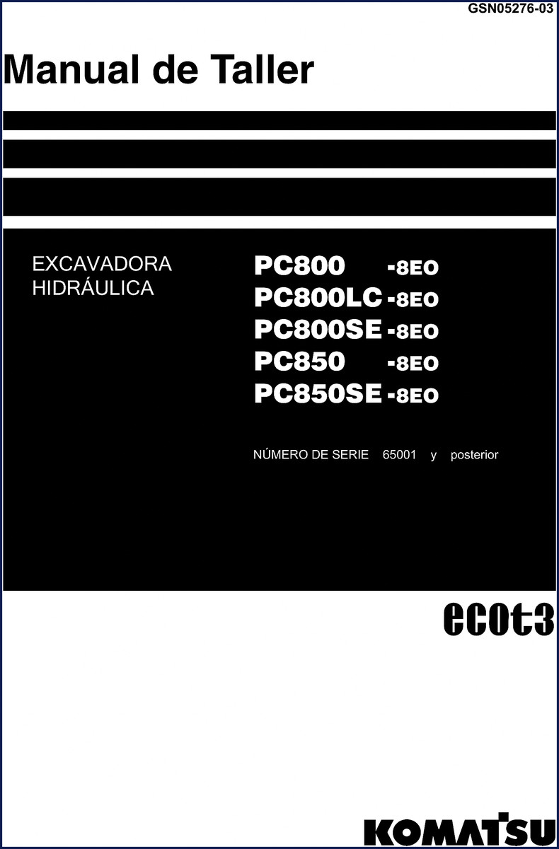 Komatsu PC800 PC800LC PC800SE PC850 PC850SE workshop manual cover page factory OEM