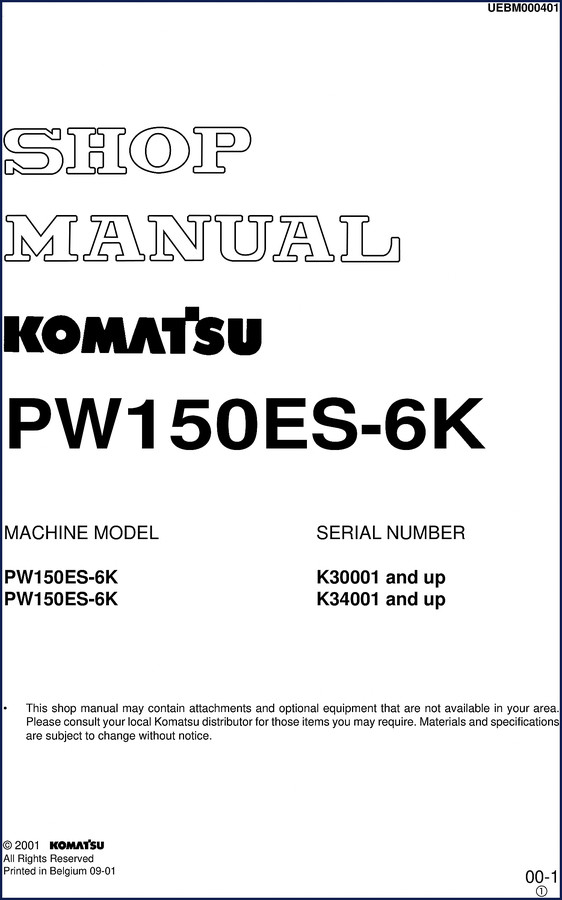 Komatsu PW150ES-6K 2001 Workshop Manual cover – 689-page factory service manual