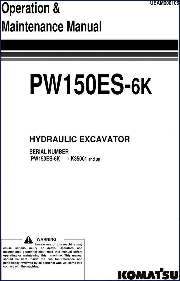 Komatsu PW150ES-6K Operators Manual – 277-page factory OEM document for hydraulic excavator