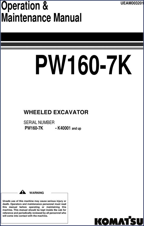 Komatsu PW160-7K Operators Manual cover page