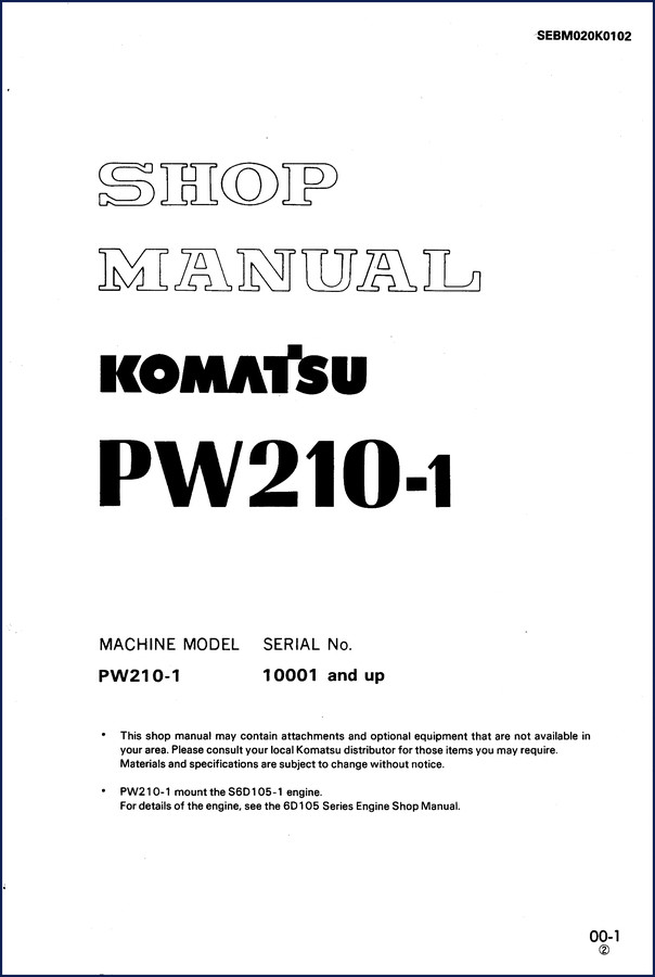 Komatsu PW210-1 Workshop Manual cover - 477 page factory service manual