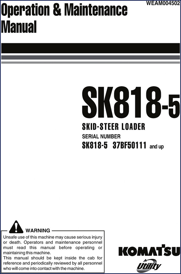 Komatsu SK818-5 Operators Manual front cover showing skid-steer loader
