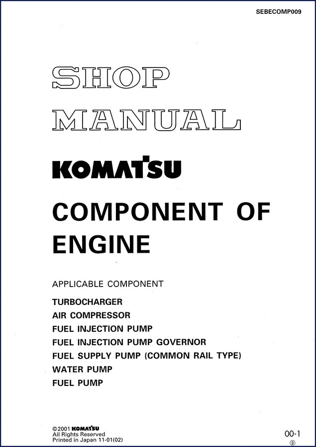 Komatsu turbocharger air compressor fuel injection pump workshop manual 2001 cover page