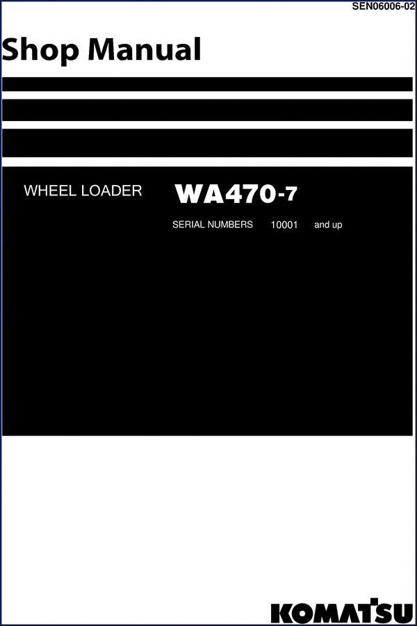 Komatsu WA470-7 Installation Manual cover – 43-page OEM factory document for wheel loader assembly