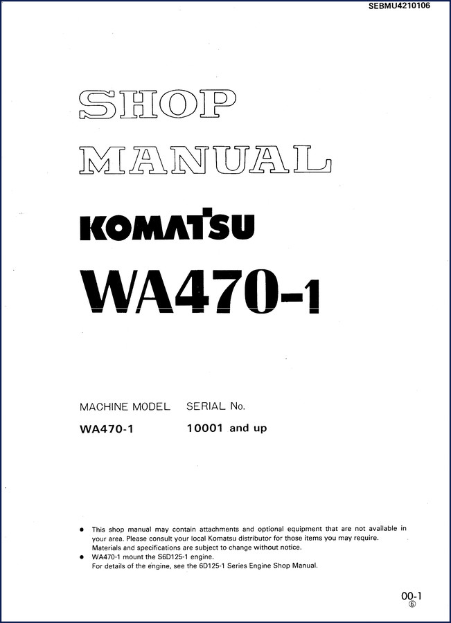 Komatsu WA470 Workshop Manual cover – 1120 pages OEM factory service documentation