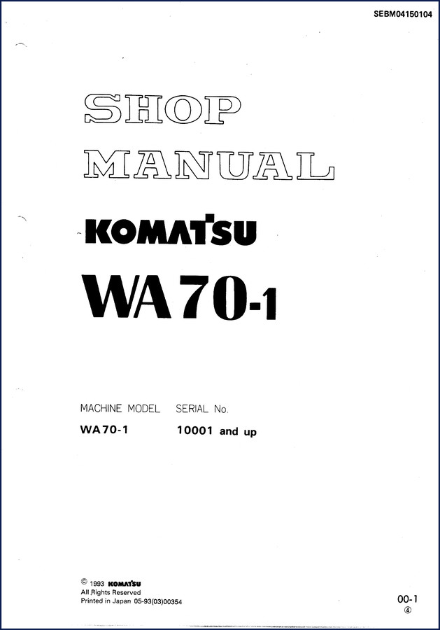 Komatsu WA70-1 Workshop Manual cover page – 498 pages of factory repair information
