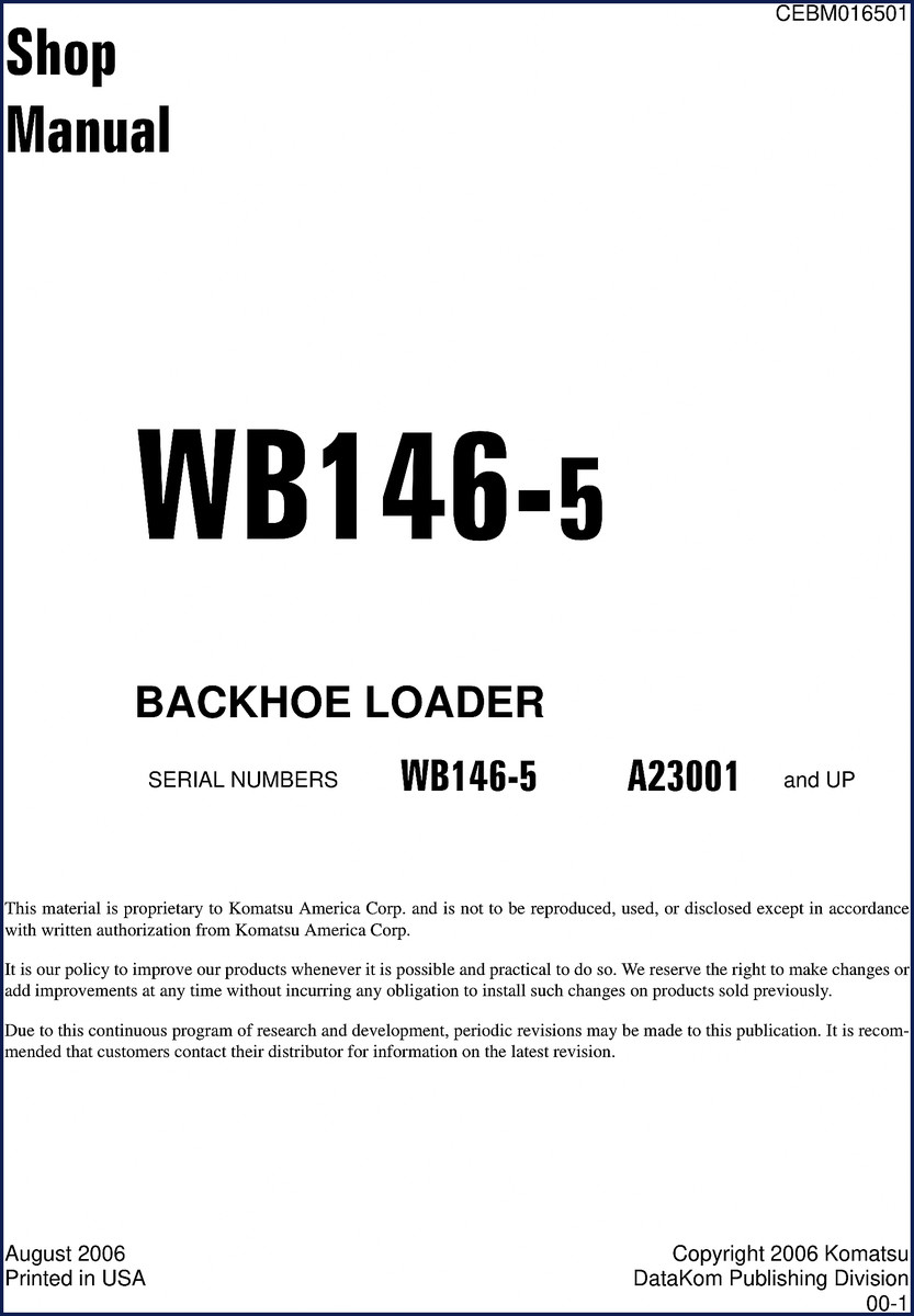 Komatsu WB146-5 2006 Service Manual cover and contents page