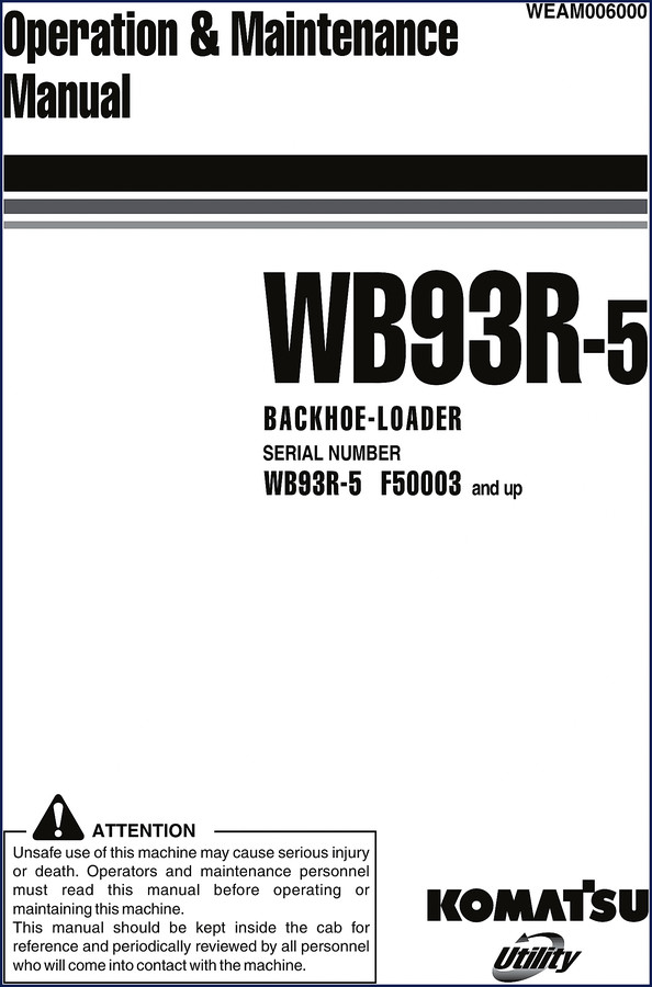 Komatsu WB93R-5 Operators Manual cover - factory OEM documentation 284 pages