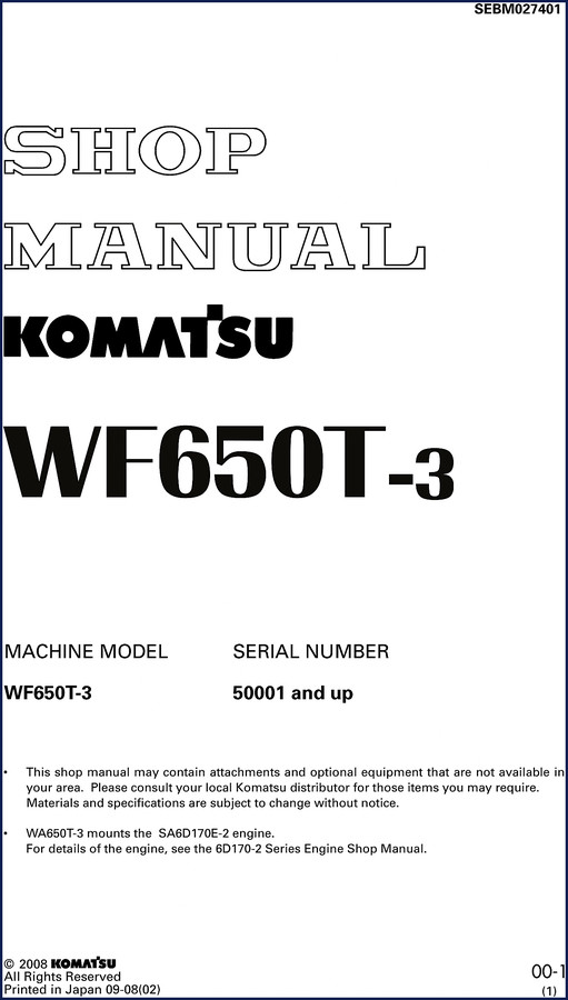 Komatsu WF650T-3 2008 Workshop Manual cover