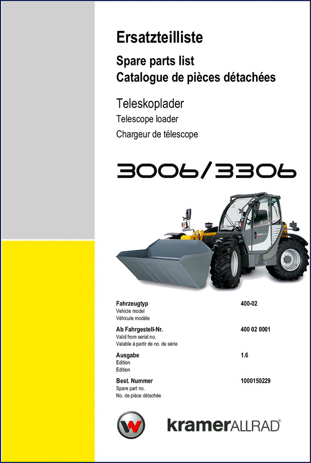 Kramer 3006 and 3306 2008 OEM Parts Catalog cover showing telescope loader