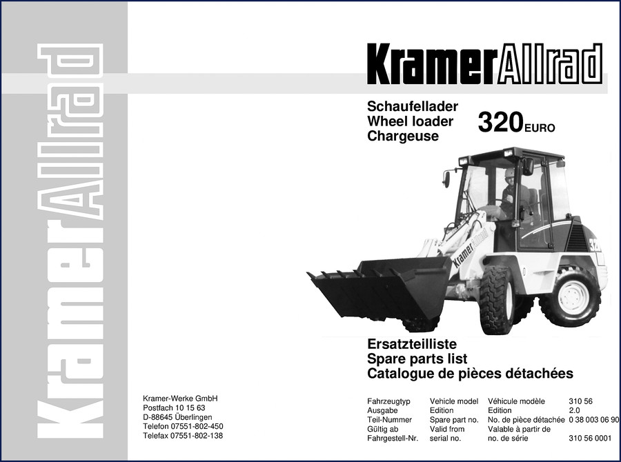 Kramer 320 wheel loader spare parts catalog cover showing the machine