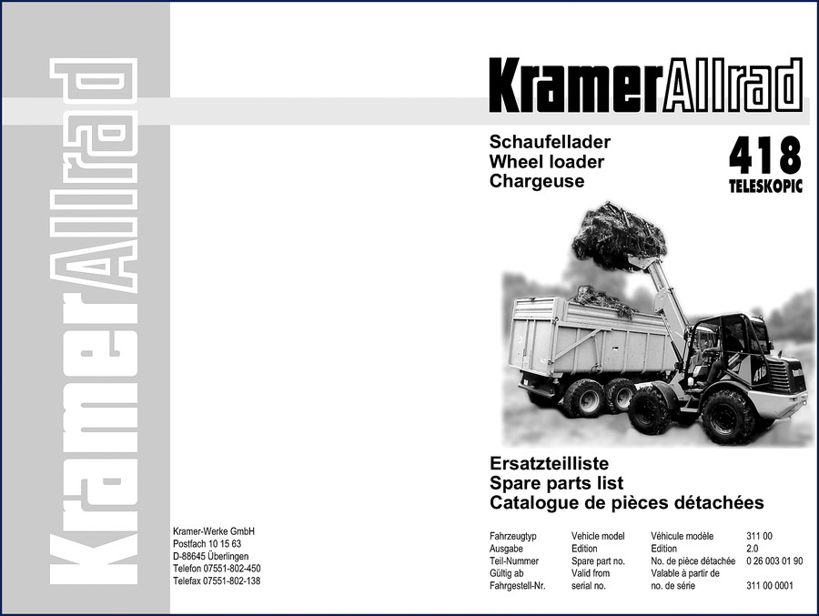 Kramer 418 Wheel Loader Parts Catalog – 106 pages OEM spare parts list