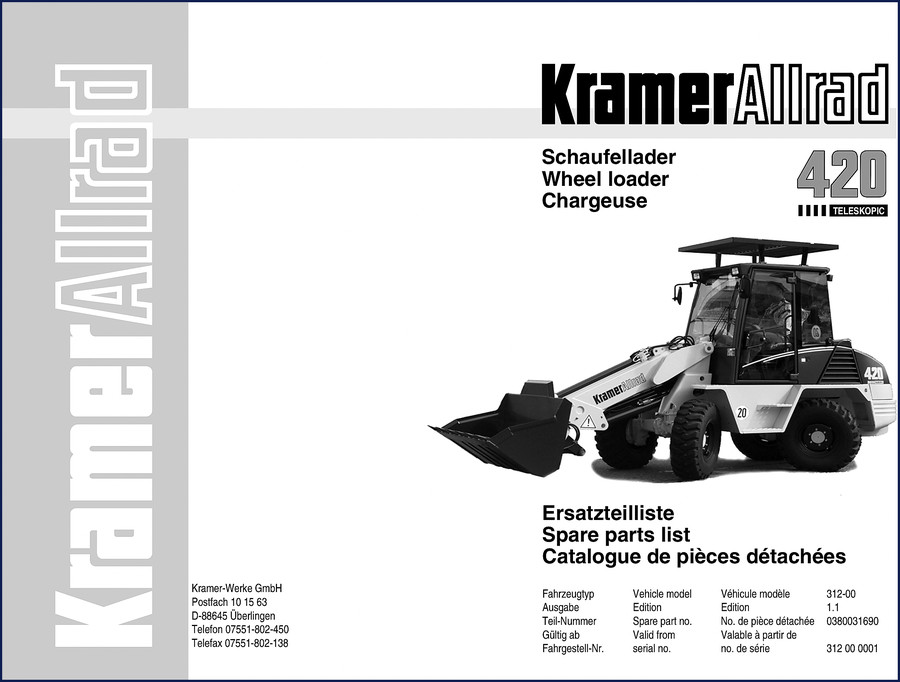 Kramer 420 Parts Catalog cover - OEM factory spare parts list for wheel loader