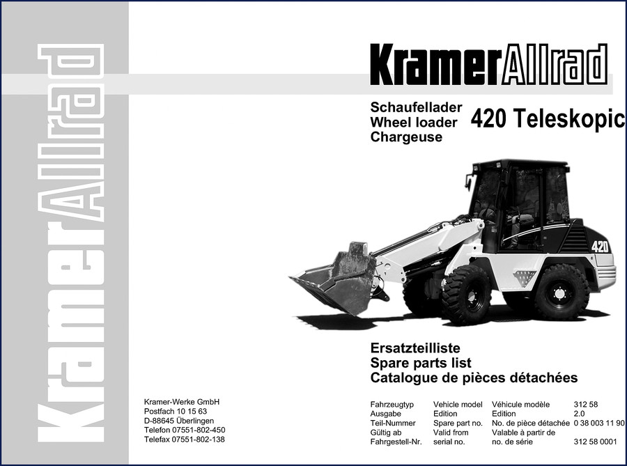 Kramer 420 Teleskopic Parts Catalog cover showing model and document type