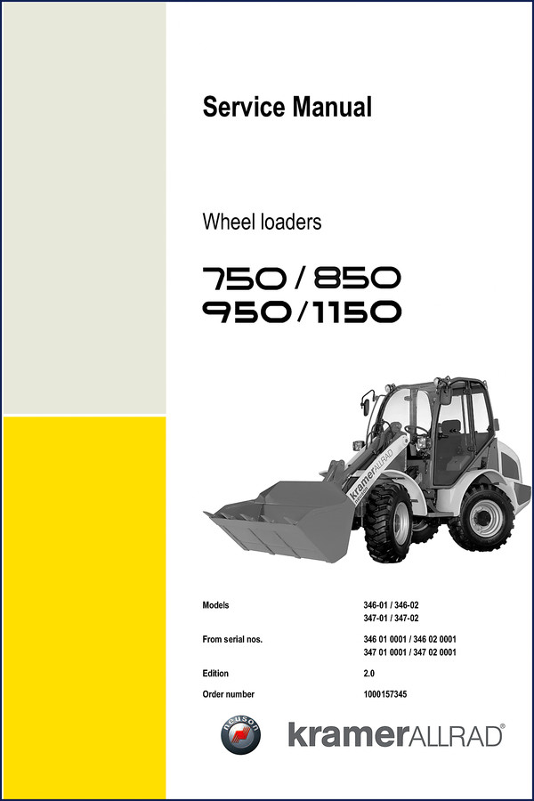 Kramer 750 850 950 1150 2007 Service Manual cover showing wheel loader with bucket