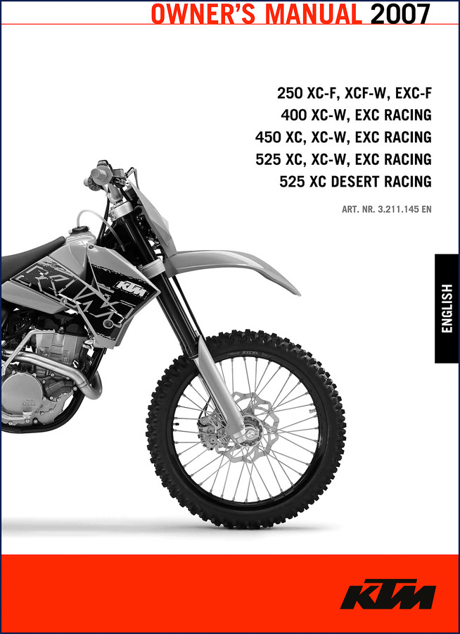 KTM 250 XC-F 2007 User Manual cover page showing owner's manual title