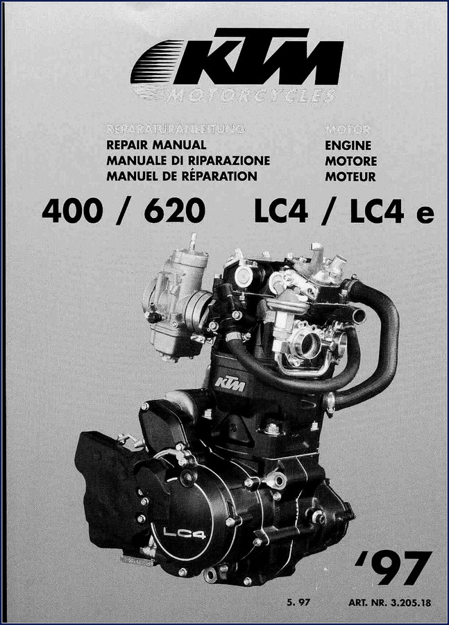 1997 KTM 400 LC4 and 620 LC4 factory repair manual cover showing oil system diagrams
