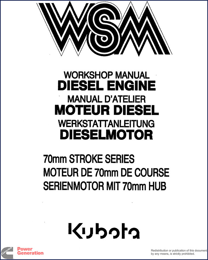 Kubota 70mm Stroke Series 1990 Workshop Manual cover page for diesel engine service repair manual