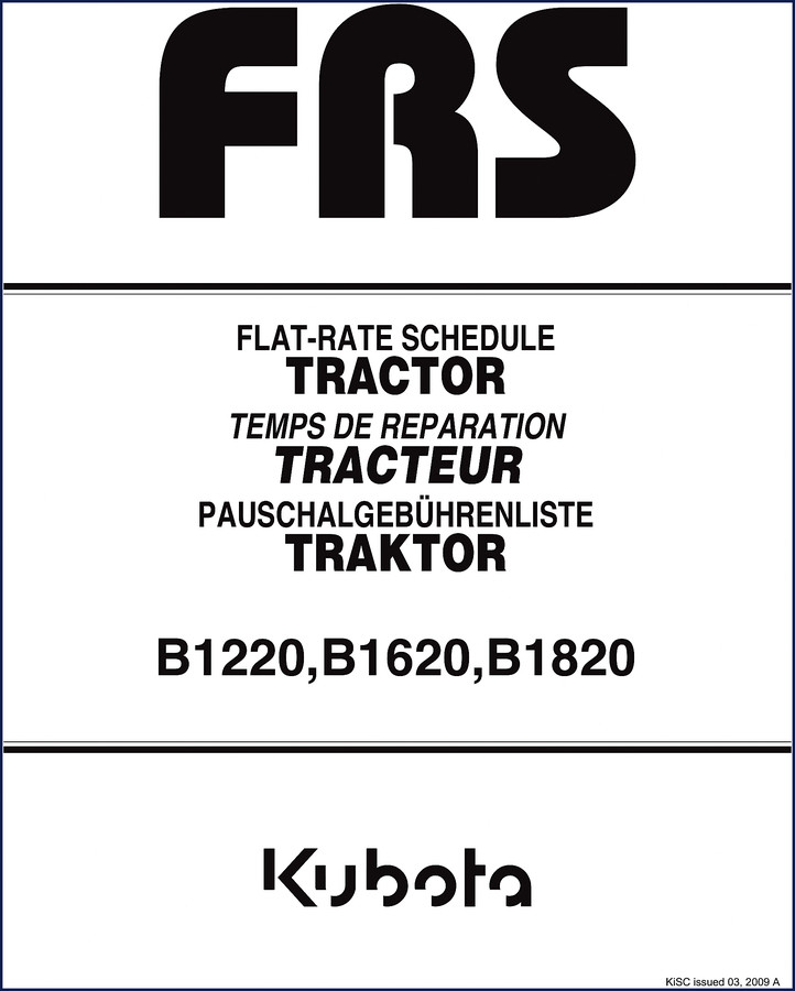 Kubota B1220 B1620 B1820 2009 Service Manual cover showing three tractor models