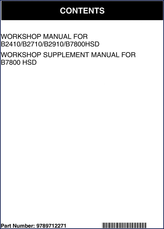 Kubota B2410 B2710 B2910 2000 Workshop Manual cover page