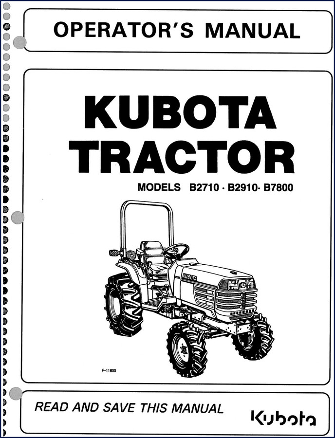 Kubota B2710 B2910 B7800 Operators Manual cover – factory OEM document