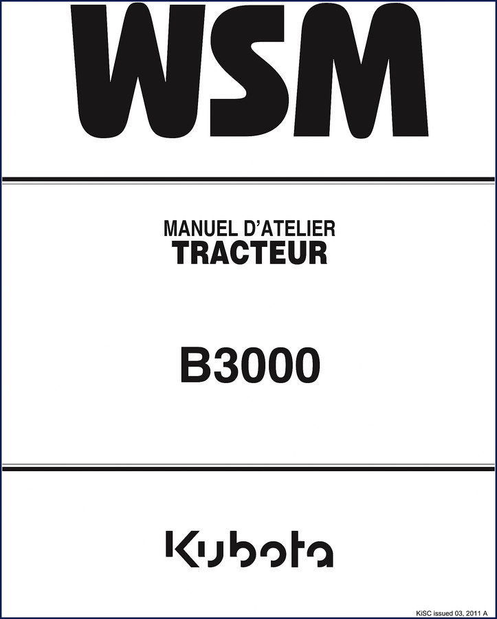 Kubota B3000 2011 Workshop Manual – 433 pages factory OEM service manual cover