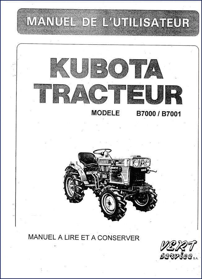 Kubota B7000 B7001 factory user manual cover showing tractor and safety warnings