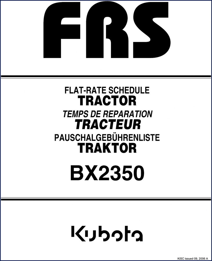 Kubota BX2350 2006 Service Manual flat-rate schedule cover showing tractor illustration