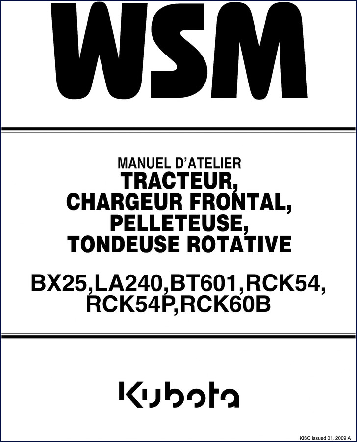 Kubota BX25 LA240 BT601 RCK54 RCK54P 2009 Workshop Manual cover