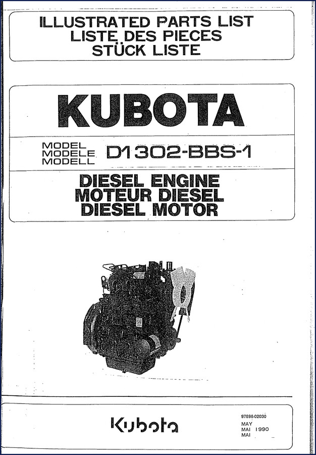 Kubota D1302-BBS-1 1990 Parts Catalog – illustrated parts breakdown cover page