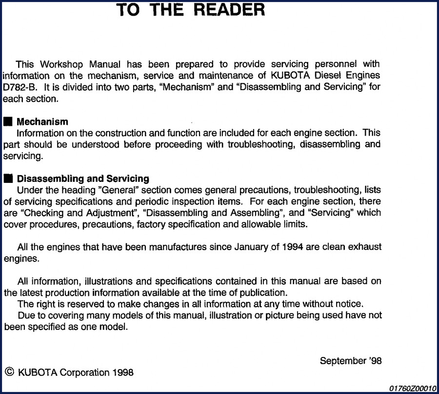 Kubota D782-B 1998 Workshop Manual – OEM service PDF cover