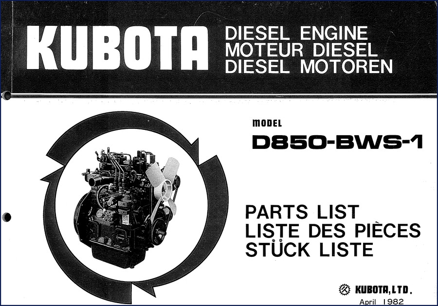 Kubota D850-BWS-1 1982 Parts Catalog cover