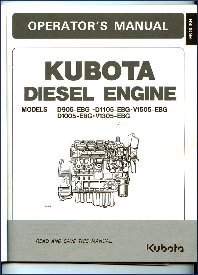 Kubota D905 D1105 V1505 D1005 V1305 Operators Manual cover page