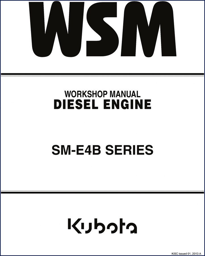 Kubota E4B 2013 Workshop Manual cover showing diesel engine diagram