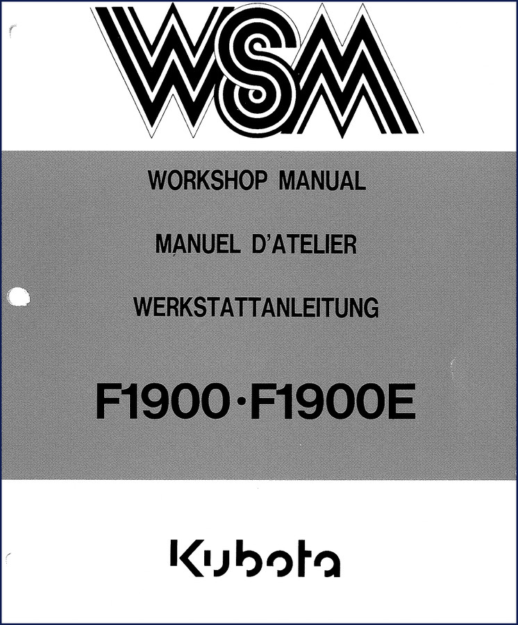 Kubota F1900 F1900E 1993 Workshop Manual cover showing mower and factory manual title