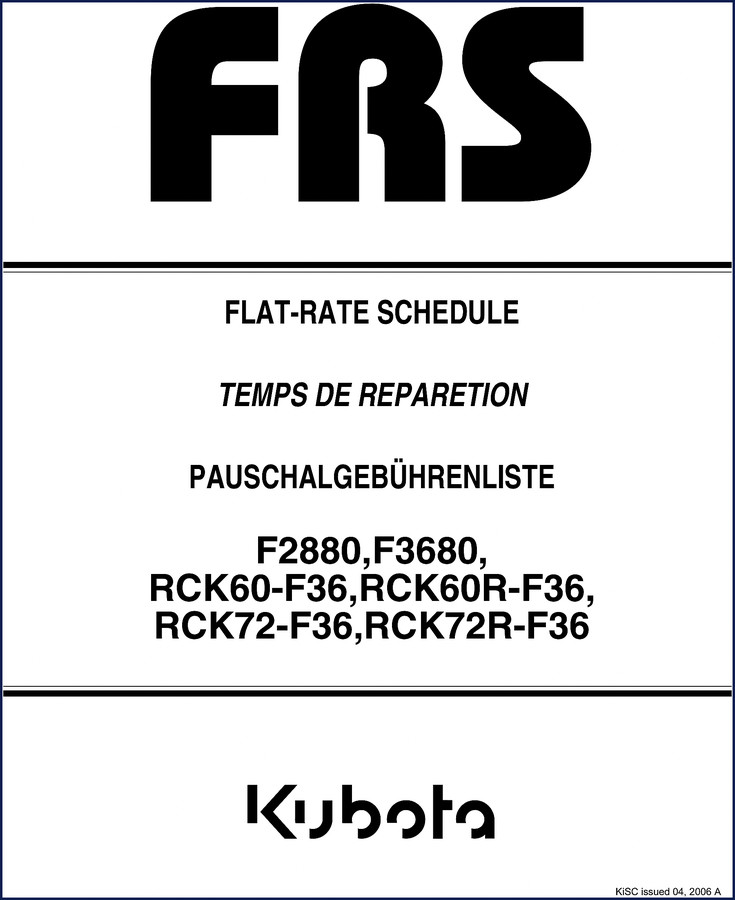 2006 Kubota F2880, F2880E, F3680 Workshop Manual front cover OEM documentation
