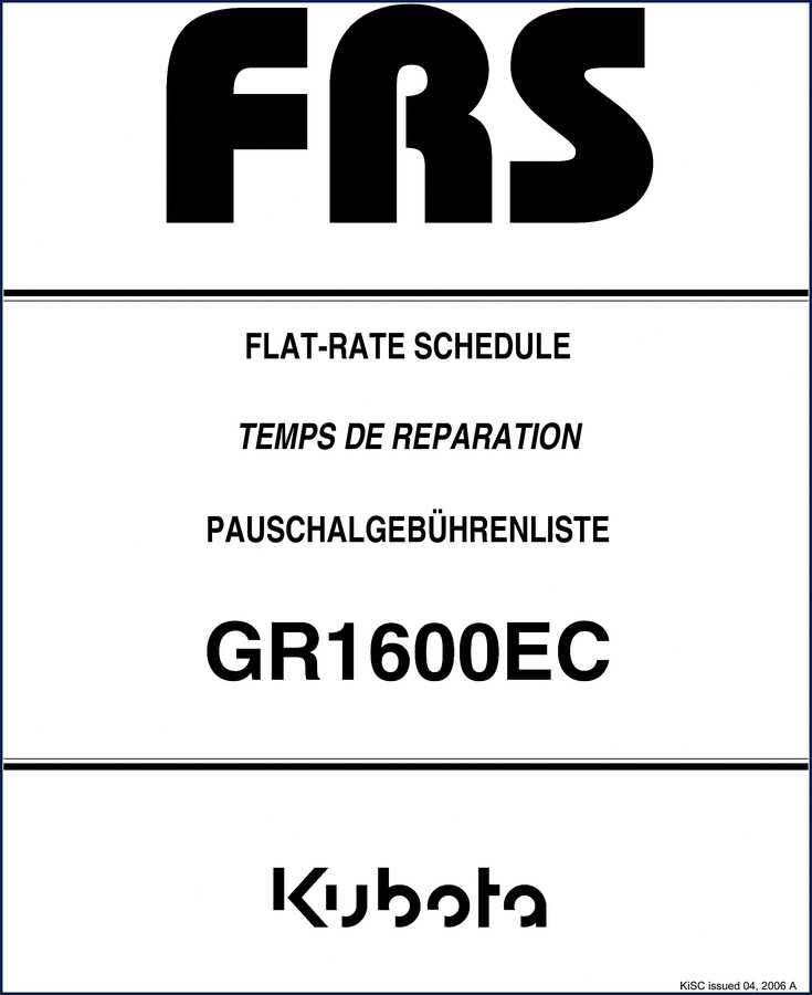 Kubota GR1600EC 2005 factory flat-rate schedule manual cover showing model name and service document type